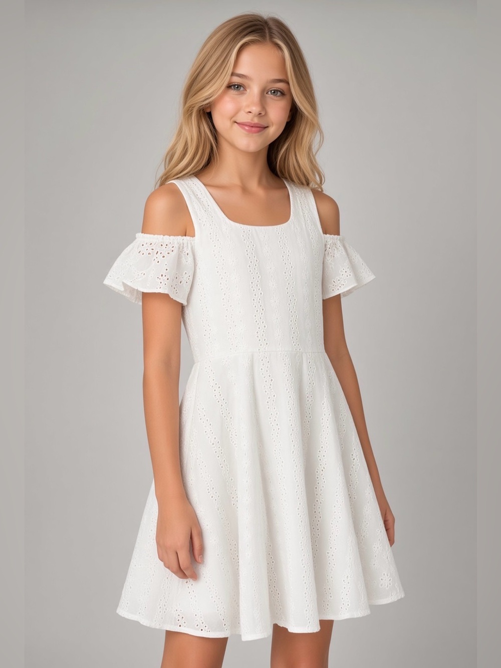Truly Me by Sara Sara white eyelet cold-shoulder dress size 10